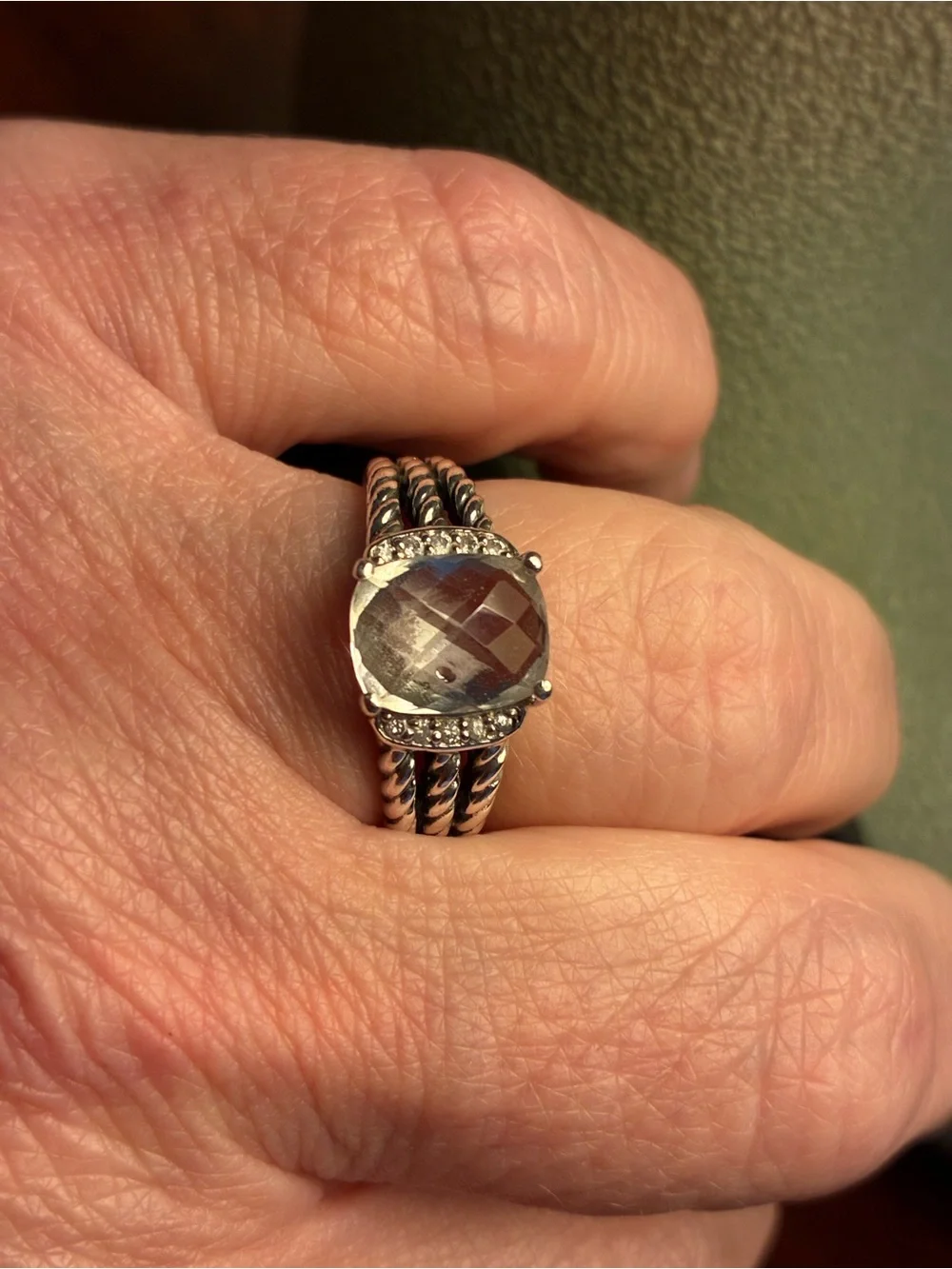 David Yurman Sterling Silver White  Topaz Cable Ring
